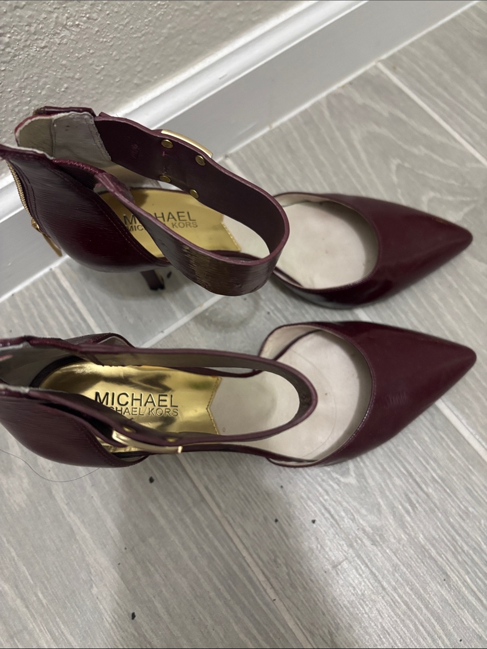 Michael Kors Women's Burgundy Pointed-Toe Ankle Strap Pumps